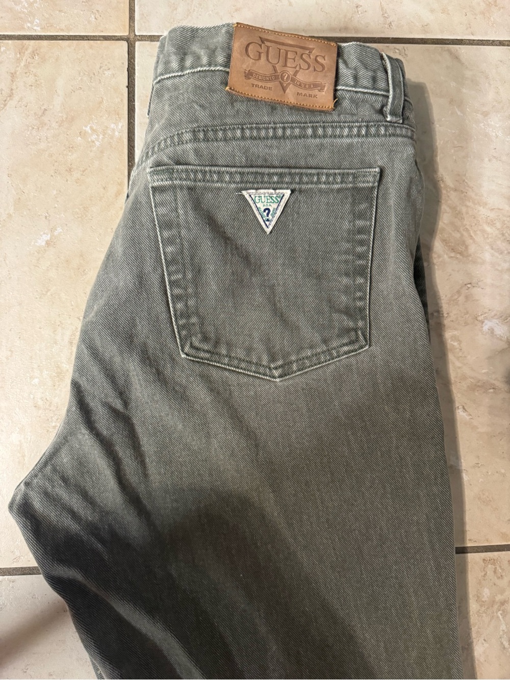 GUESS Men's Olive-Gray Relaxed Jeans with Signature Triangle Patch